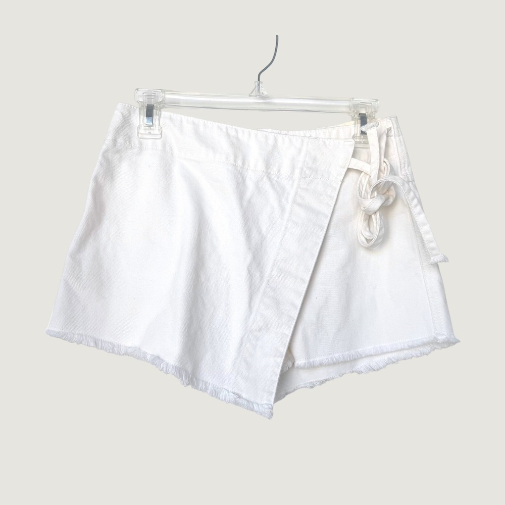 We The Free Emmy Denim Skort White Wrap Front Frayed Hem Size 2